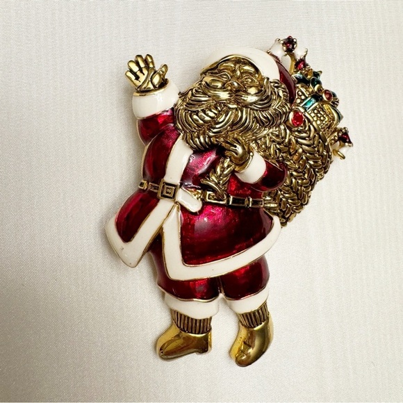Christmas Santa High-End Enamel Vintage Figural Pin Brooch - Picture 4 of 12